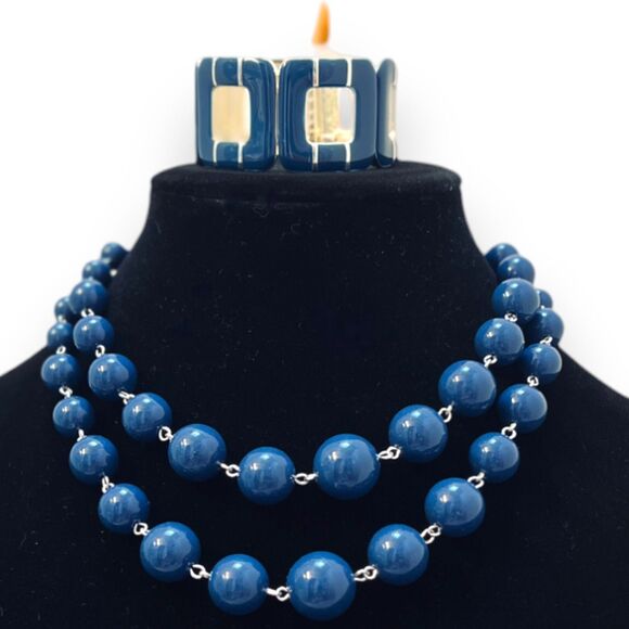 Croft & Barrow Midnight Blue Bead Necklace Bracelet Set NEW with Tags NWT - Picture 3 of 11